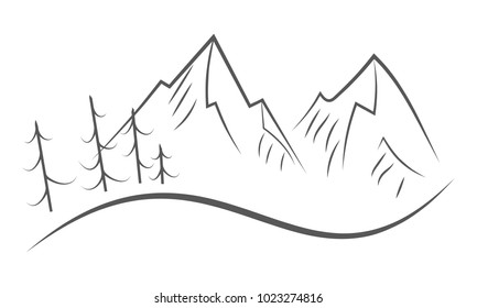Abstract Mountains in flat design. Vector illustration. Gray mountain range icon, isolated on white background