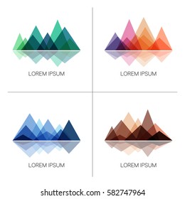 Abstract mountains in geometric style. Set of stylish outdoor logo templates. Vector design elements for hiking and outdoor concept.