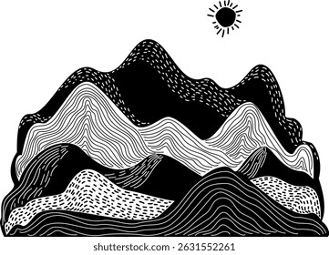 abstract mountains graphic, isolated vector illustration 