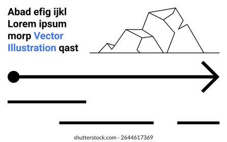 Abstrait montagnes, grande flèche noire, lorem ipsum texte en noir et bleu. Idéal pour les ressources éducatives, les présentations, les sites web, les supports marketing, les infographies, les moyennes sociales et les affiches