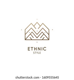 Abstract mountains, logo nature geometric elements. Square sacred symbol of nature. Outline icon of abstract landscape - business emblem for design cards, packaging, zen, ecology, health, yoga Center.