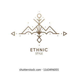 Abstract mountains logo. Vector geometric badge. Sacred decorative symbol. Outline icon of abstract landscape - business emblem for design cards, alchemy, zen, ecology, religion concepts, yoga Center.