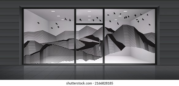 Abstract mountains made by blending lines. Artistic glass design for Residential and Commercial space. Decorative frosted window film.