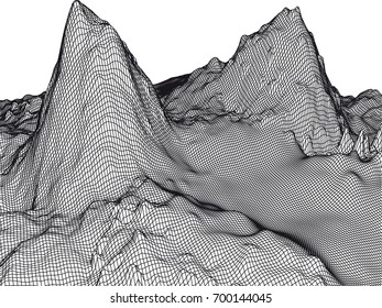 
Abstract mountains range mesh background. 3D terrain grid isolated.