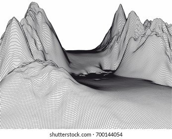 Abstract mountains range mesh background. 3D terrain grid isolated.