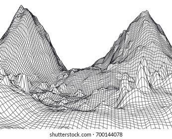 Abstract mountains range mesh background. 3D terrain grid isolated.