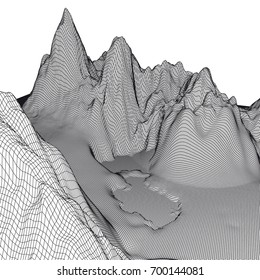 Abstract mountains range mesh background. 3D terrain grid isolated.