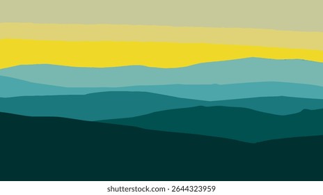 Abstract mountains recede creating depth peaceful stylized graphic scene detail