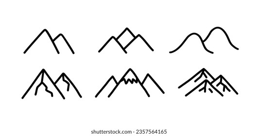 Abstract mountains simple drawings set. Vector line illustrations isolated on white background.