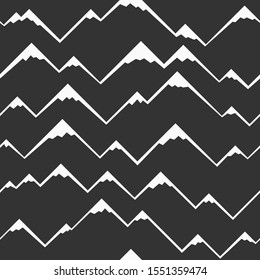 Abstract mountains with snowy peaks seamless pattern. Stylized mountains. Mountains ridges in geometric style Minimalistic graphic print. Vector monochrome background.