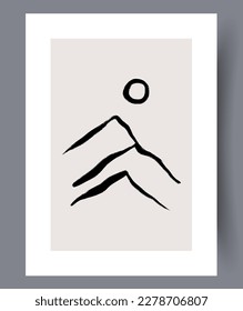 Abstract mountains spring nature wall art print. Wall artwork for interior design. Printable minimal abstract mountains poster. Contemporary decorative background with nature.