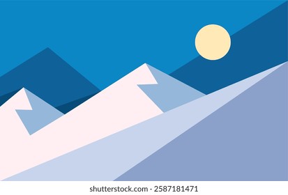 abstract mountains with sun background. landscape moon design