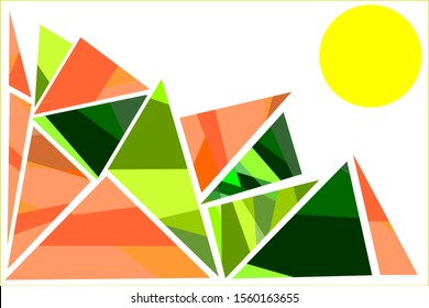 abstract mountains sun triangle yellow
