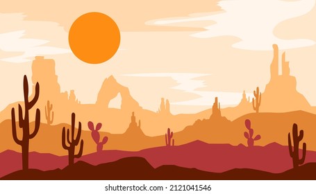 Resumen del paisaje de las montañas texas. Ilustración vectorial. Oeste salvaje