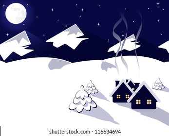abstract mountains vector illustration in winter time