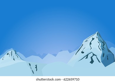Abstract mountains vector landscape illustration with hills and two peaks. Shallow depth of field imitation within natural mountain panorama.