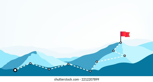 Abstract mountains with way to peak and flag illustration 