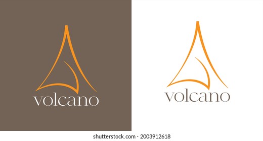 abstract mountain-shaped triangle logo design in line art, logo template concept, vector logo, orange, and brown color, simple, minimal design- illustration