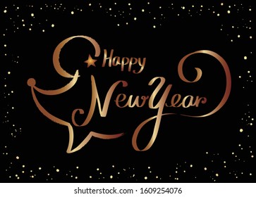 Abstract mouse shape lines with Happy New Year text