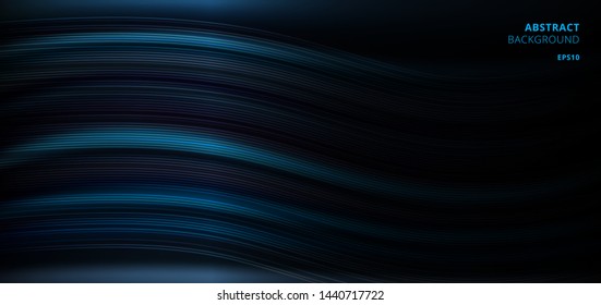 Abstract movement curve lines and light pattern on dark blue background with space for text. Vector illustration 