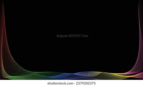 Abstract moving lines. Wavy graphics. Tape on a black background. Rainbow
