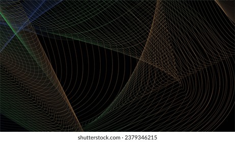 Abstract moving lines. Wavy graphics. Tape on a black background. Rainbow