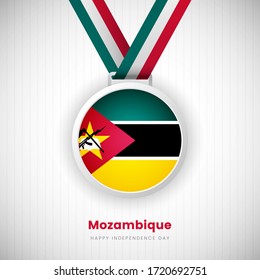 Abstract Mozambique country flag on medal vector. Happy Independence day of Mozambique background with elegant typography.