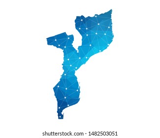 Abstract Mozambique Map geometric rumpled triangular low poly style gradient graphic on white background , line dots polygonal design for your . Vector illustration eps 10