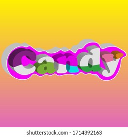 Texto en 3d de caramelo multicolor abstracto.