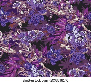 abstract multi color flowers with random arrangements for textile design printing