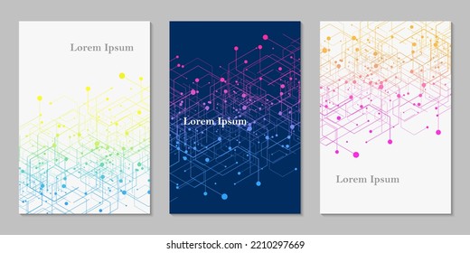 abstract multi colored hexagon, network image set, geometric background, scientific technology, futuristic concept