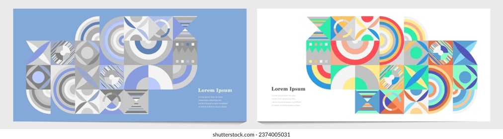 abstract multi colored round set, geometric bauhaus texture background, retro styled pattern, traditional concept