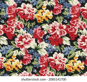 abstract multi flowers with monochrome color all over design illustration vector digital image for textile designs