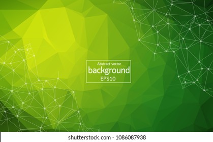 Abstract Multi green Polygonal Space Background with Connecting Dots and Lines. Geometric Polygonal background molecule and communication. Concept of science, chemistry, biology, medicine, technology.