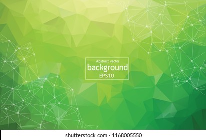 Abstrakter multigrüner, polygonaler Hintergrund mit Verbindungspunkten und Linien. Geometrisches polygonales Hintergrundmolekül und Kommunikation. Konzept der Wissenschaft, Chemie, Biologie, Medizin, Technologie.