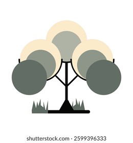 Abstract multi layered tree illustration featuring circular foliage in muted earth tones perfect for modern eco friendly designs
