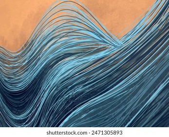 abstract multi wave line color gradient with textured background blended aqua to light white blue cork brown background 4