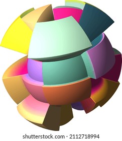 Resumen de la ilustración 3d multicolor de múltiples extrusiones geométricas que sobresalen de una esfera. 