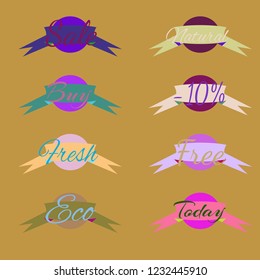 Abstract multicolor abc shop stamp circle with ribbon pattern.