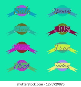 Abstract multicolor abc shop stamp circle with ribbon pattern.