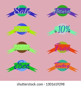 Abstract multicolor abc shop stamp circle with tape pattern.