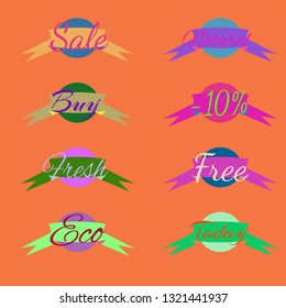 Abstract multicolor abc shop stamp circle with tape pattern.