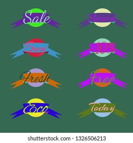 Abstract multicolor abc shop stamp circle with ribbon pattern.