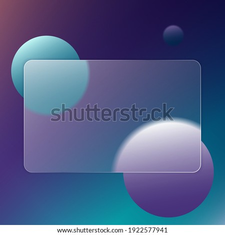 Abstract multicolor background with a plate for text. Transparent frame in trendy style glassmorphism or frosted glass. For sites, applications, wallpapers and internet projects. Vector illustration.