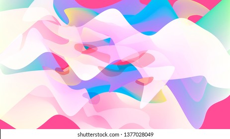 Abstract multicolor banner. Blurry transparent spots background. Pink, white, blue, lilac liquid stains. Smooth transitions, light bright gradients, juicy colors. Copy space. Vector stock illustration