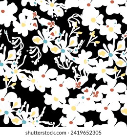 abstract multicolor blooming flowers motif arrangement with medium tone, all over vector design with  background illustration digital image for wrapping paper or textile printing