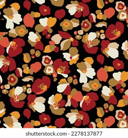 abstract multicolor cartoon solid hibiscus flower with black background, medium color all over vector design simple illustration digital image for textile printing factory