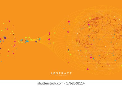 Abstract Multi-color dots with World Map Triangle Geometry Background and Wallpaper. Global network connection, Social communications concept, Digital technology banner.