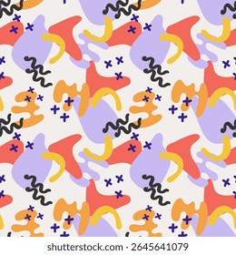 Abstrait éléments multicolores, formes liquides. Taches colorées, forme libre, formes organiques. Design mignon pour la couverture, la bannière, l'emballage, les vêtements