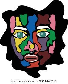 abstract multicolor female face cartoon